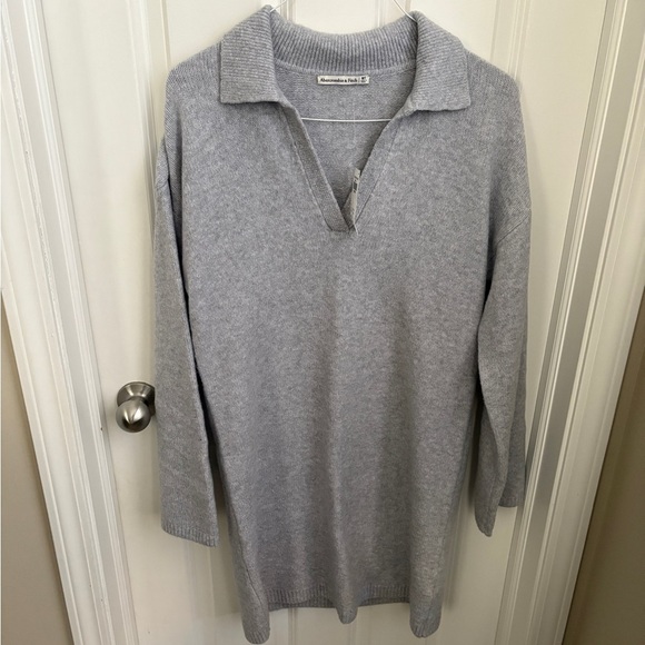Abercrombie Long Sleeve Collared Sweater Mini Dress Grey Women’s Medium Tall - Picture 3 of 7